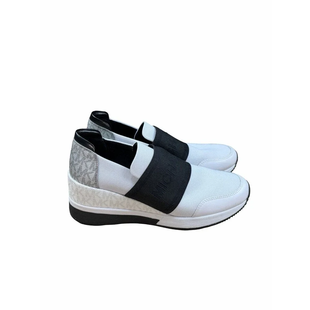 MICHAEL KORS Women's Felix Trainer Mesh Logo Sneakers White Silver Sz 9 M
